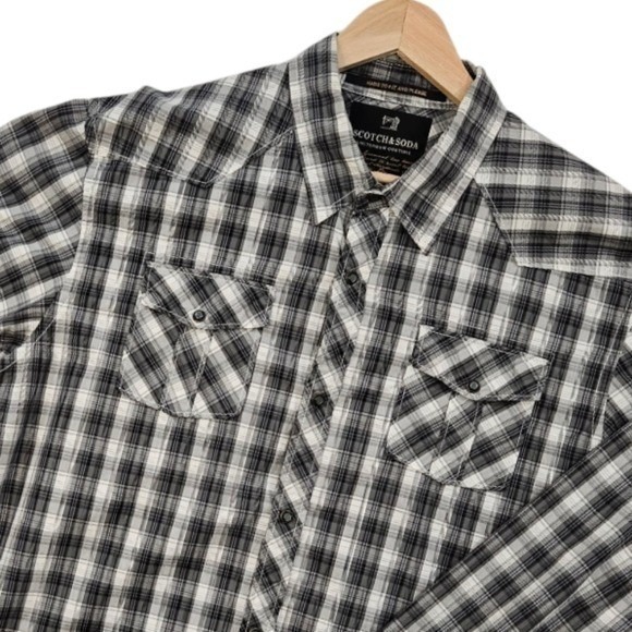 Scotch and Soda Mens Western Shirt Black Gray Plaid Cowboy Pearl Snap Size XXL - Picture 1 of 15